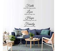 Wall Art Stickers Quotes Self Adhesive Wall Decor, Faith Makes All Things Possible, Love Makes All Things Easy, Hope Make All Things Work, and Family Makes Life Worth Living (Faith Love Family Hope)