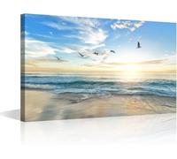 Wall Art Sunset Seaside Natural Scenery XL Large Painting on Canvas Stretched and Framed Canvas Paintings Ready to Hang for Home Decorations 24x36inch (60x90cm)