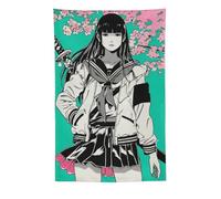 Wall Art Tapestry Anime Girl Japanese Samurai Cherry Blossom Tapestry Aesthetic Wall Deocr for Office Bedroom Living Room Decor for Men And Woman Backdrop Wall Hanging Tapestries 60"x90"