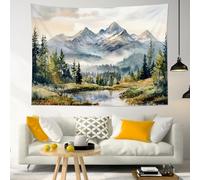 Wall Art Tapestry Misty Trees Mountain River Green Tree Wall Hanging 2XL
