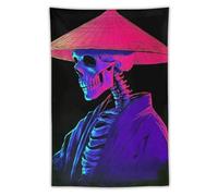 Wall Art Tapestry Neon Fantasy Skull Japanese Anime Samurai Tapestry Wall Hanging Wall Tapestries Room Decor Background for Dorm Living Room 40"x60"