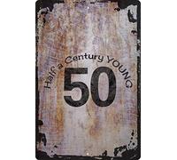 Wall Art Tin Sign Half a century young 50 fifty funny birthday getting older Beige Home Decor Funny Gift 12 x 8 Inch