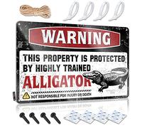 Wall Art Tinsign Vintage Wall Decor | Warning This Property Is Protected By A Highly Trained Alligator Fluffy Rules For Backyard Home Decoration(20X30CM)