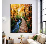 Wall Art UnFramed Canvas - Forest path Painting for Bedroom Decor, Healing scenery Canvas Wall Art for Living Room, Hallway, or Office yellow, 70 x 100 cm