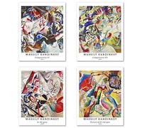 Wall Art Unframed Prints Giclee Art Paper Set of 4, 8x10 inch Abstract Geometric Artwork, Modern Decoration Multicolor Artistic Elegant Trendy Modern Wassily kandinsky Posters