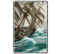 Wall Art Vintage Metal Sign Old-Fashioned Sailboat Creative Tin Signs Summer Ocean Decoration For Home Bar Pub Club Beach Man Cave Garage 20x30cm
