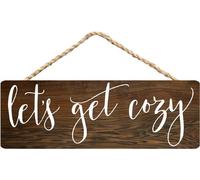 Wall Art Vintage Primitive Funny Decor Lets Get Cozy Farmhouse Rustic for Home Decor Country Art Wall Door Bars Clubs Cafes Plaque Wood Sign 4x16 inch