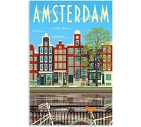 Wall art Vintage travel poster Amsterdam Decorative Paintings Room Decor Painting Canvas Wall Unframed 50x75cm