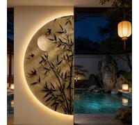 Wall Art with Bamboo Leaves Pattern, 3D Decorative Panel for Entryways and Partitions, Plug-in LED Power Supply, 50x100cm, Ideal for Empty Corners and Modern Decor