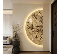 Wall Art with Bamboo Leaves Pattern, 3D Decorative Panel for Entryways and Partitions, Plug-in LED Power Supply, 50x100cm, Ideal for Empty Corners and Modern Decor