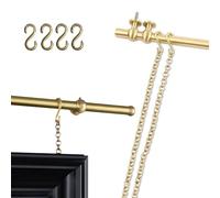 Wall Artwork Picture Molding Hangers Track Kit, Adjustable Brass Rod with Gold Chains & Hooks, Brass Picture Rail Hanging System Antique Photo Hanging Wire Kit with D Rings(1.65m (65.0in))