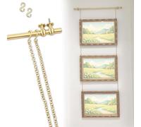 Wall Artwork Picture Molding Hangers Track Kit, Picture Rail Hanging System Brass Picture Hanging Track, Brass Metal Hangers for Indoor Art, Concrete Wall Decor and Photo Display Rod(2.35m (92.5in))