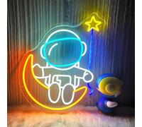 Wall Astronaut and Moon Neon Sign, USB Interface LED Decorative Light Sign, Suitable for Bedroom, Store, Party, Gift