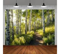 Wall background fabric natural tree path landscape morning sunlight filtering through the green trees 440x300CM