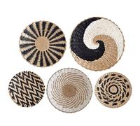 Wall Basket Decor 5pcs Boho Decor Bedroom Wall Decor Hanging Rattan Woven Baskets 7.9, 9.8, 11.8 Inch Rustic Wall Art Decor Decorative Key Tray Set for Living Room, Bedroom, Kitchen