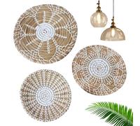 Wall Baskets Decor Boho Flat 3 Seagrass Woven Round Bohemian Basket Wall Decor Handmade Rustic Basket Wall Decor for Christmas, Boho, Farmhouse