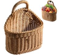 Wall Baskets with Handle Rustic Woven Hanging Basket Washable Ventilated 8.3x7.5x3.9in Heavy Duty Hanging Basket for Door, Plant, Cafe, Kitchen, Garden, Brown