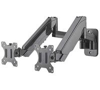 Manhattan TV & Monitor Mount, Wall, Full Motion (Gas Spring), 2 screens, Screen Sizes: 17-32", Black, Dual Screen, VESA 75x75 to 100x100mm, Max 8kg (each), Tilt & Swivel with 3 Pivots, Lifetime Warranty