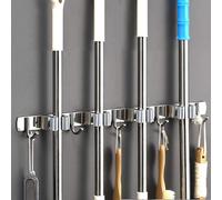Wall Broom - Stainless Steel Broom Holder, Storage Hanger Holder For Kitchen, Garage, Laundry Room (4 Locations And 5 Hooks)