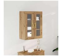 Wall Cabinet 2 Door Artisan Oak 69.5x34x90cm Engineered Wood Glass Gold D-pulls