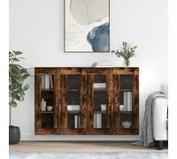 Wall Cabinet 2pc Smoked Oak 69.5x34x90cm Engineered Wood Glass Door for Home Use