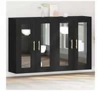 Wall Cabinet 2pcs Black Oak Engineered Wood 69.5x34x90cm 4 Glass Doors Modern XL