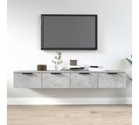 Wall Cabinet 2pcs Concrete Grey Engineered Wood 68x30x20cm Drawer Black Wall Set