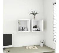 Wall Cabinet 2pcs White 37x37x37 cm Engineered Wood Floating Cube Shelf Storage