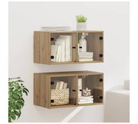 Wall Cabinet 68x37x35cm Artisan Oak Engineered Wood Sl lass Doors 2 Shelves