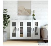 Wall Cabinet 69.5x34x90 cm White Engineered Wood 4-Door Glass Shelves ModernSlim