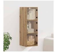 Wall cabinet Artisan oak 35x37x102cm Engineered wood 3-shelf Glass door mounts .
