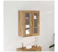 Wall Cabinet Artisan Oak 69.5x34x90cm Engineered Wood 2 Door Glass Gold Modern+