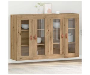 Wall Cabinet Artisan Oak 69.5x34x90cm Engineered Wood Glass Doors Slim 4-Panel.