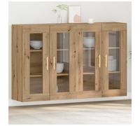 Wall Cabinet Artisan Oak Engineered Wood 69.5x34x90 cm 4 Door Glass For Home Use