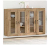 Wall Cabinet Artisan Oak Engineered Wood 69.5x34x90 cm 4 Door Glass For Home Use