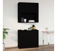 Wall Cabinet Black Engineered Wood 80x33x80 cm Floating Shelf Unit Modern Slim