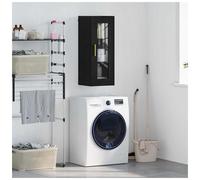 Wall Cabinet Black Oak 34.5x34x90cm Engineered Wood & Glass Door w/ Gold Handle