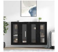 Wall Cabinet Black Oak 69.5x34x90 cm Engineered Wood 4-Door Glass Units ShelfSet