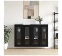 Wall Cabinet Black Oak 69.5x34x90cm Engineered Wood 4Door Wall-Mounted Glass Set