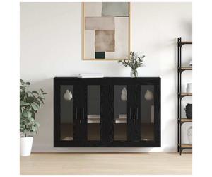 Wall Cabinet Black Oak 69.5x34x90cm Engineered Wood 4Door Wall-Mounted Glass Set