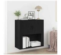 Wall Cabinet Black Oak 80x33x80cm Engineered Wood Modern 2-Shelf 2-Door QuickFit