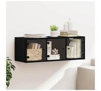 Wall Cabinet Black Oak Engineered Wood 102x37x35 cm 3-Shelf Glass Doors Modern