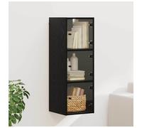 Wall Cabinet Black Oak Engineered Wood 35x37x102cm 3-Shelf Glass Door ModernSlim