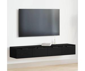 Wall Cabinet Black Oak Engineered Wood 68x30x20cm 2pc Drawer Slim Wall Mount Set