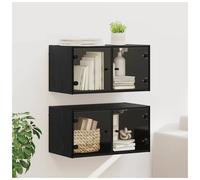 vidaXL 2 Glass Door Black Oak Wall Cabinet Set of 2 - Size: 35 x 68 x 37cm - Wilko