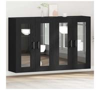 Wall cabinet black oak engineered wood 69.5x34x90cm 4-door glass shelves modern