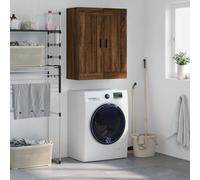 Wall Cabinet Brown Oak 69.5x34x90 cm Engineered Wood 2-Door Black Handles Modern