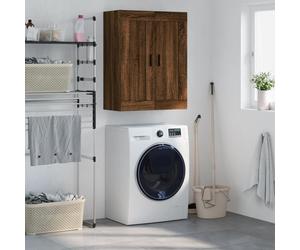 Wall Cabinet Brown Oak 69.5x34x90 cm Engineered Wood 2-Door Black Handles Modern