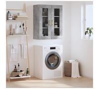 Wall Cabinet Concrete Grey Engineered Wood 69.5x34x90cm 2 Doors Glass Wall-Mount