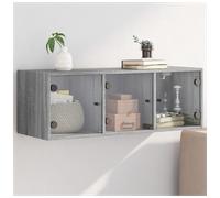 Wall Cabinet Grey Sonoma 102x37x35 cm Engineered Wood Glass Doors 3 Shelves Home
